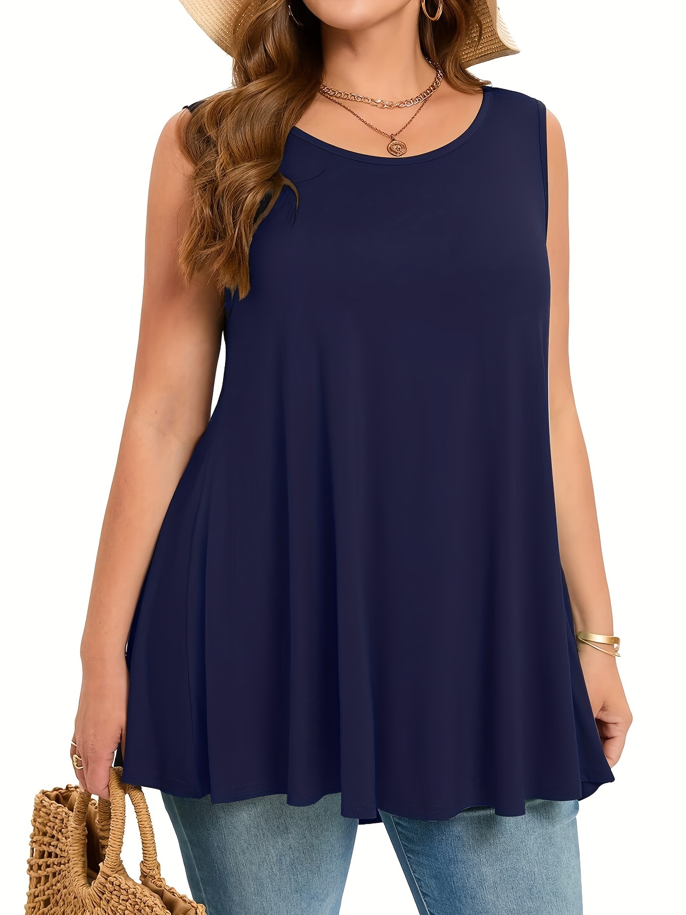 Summer Upf Clothing - حجم كبير بسيط الصلبة تانك الأعلى