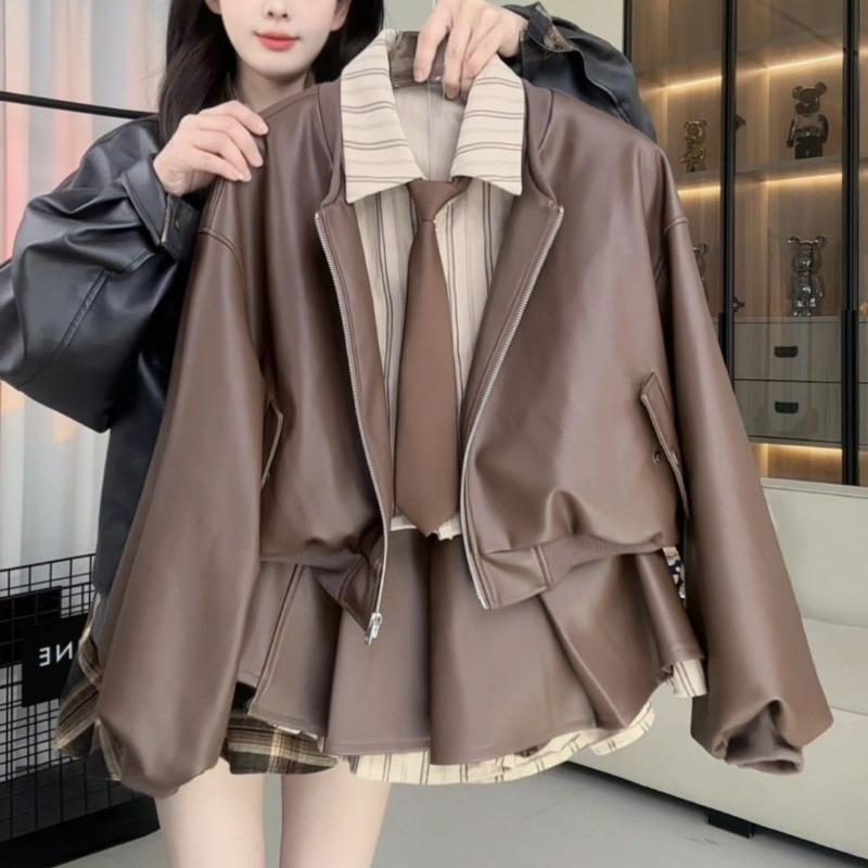 Summer Clothing Juniors - سترة جلدية بتصميم قطعتين مزيفتين بأسلوب