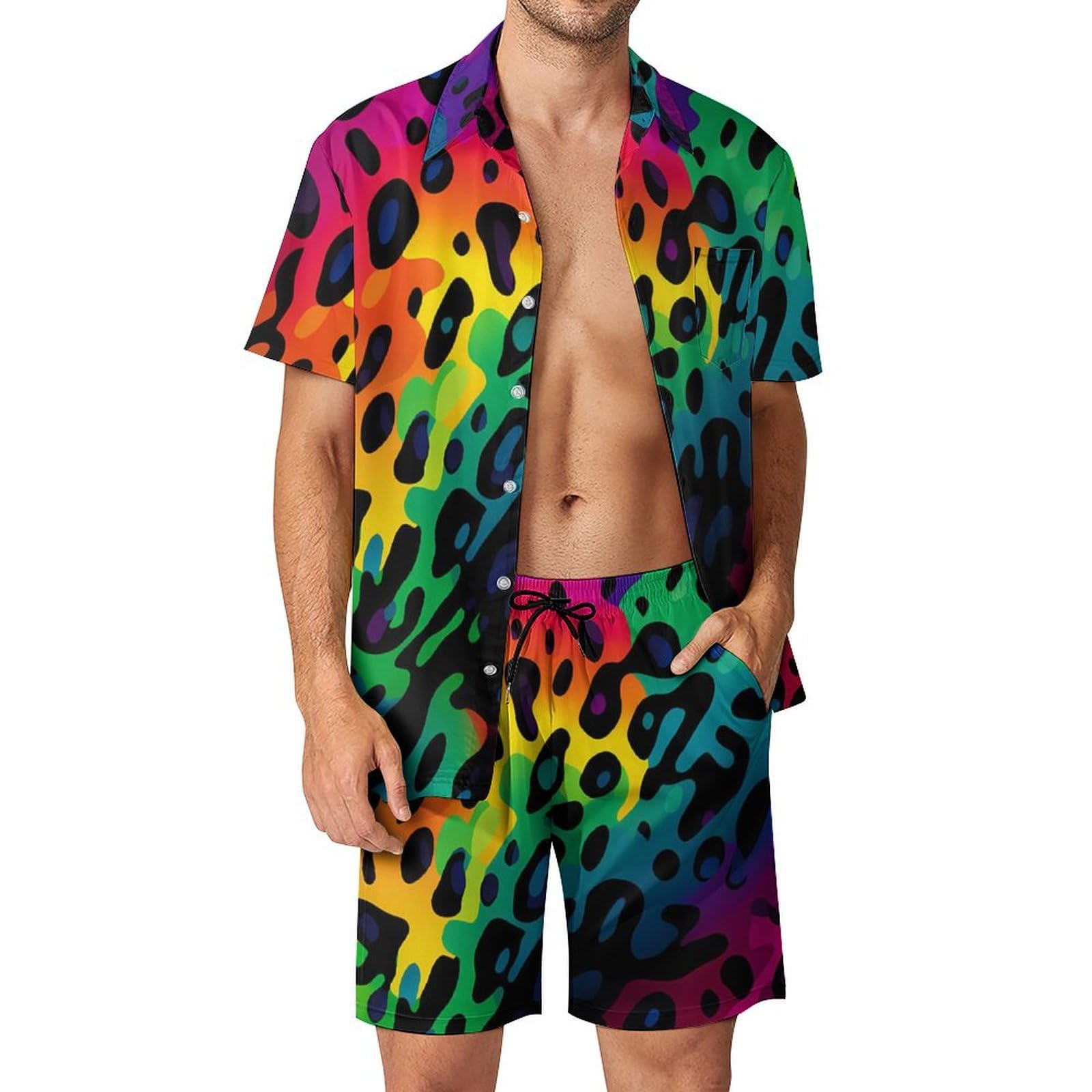 Summer Clothing Beach - طقم قميص رجالي صيفي بتصميم هندسي