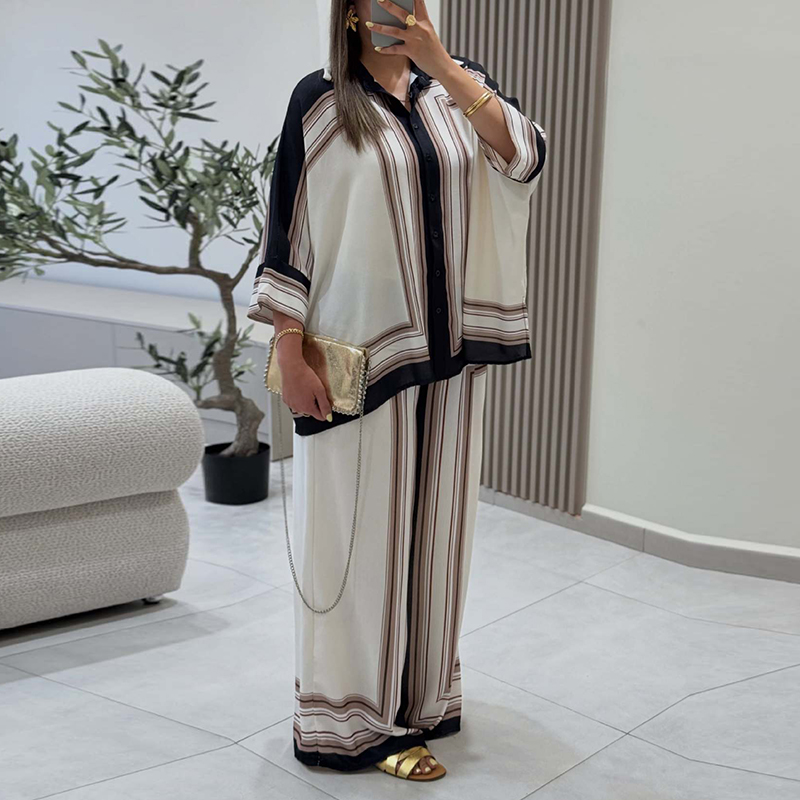 Summer Vacation Clothing Women - طقم أنيق من القمصان والسراويل بياقة