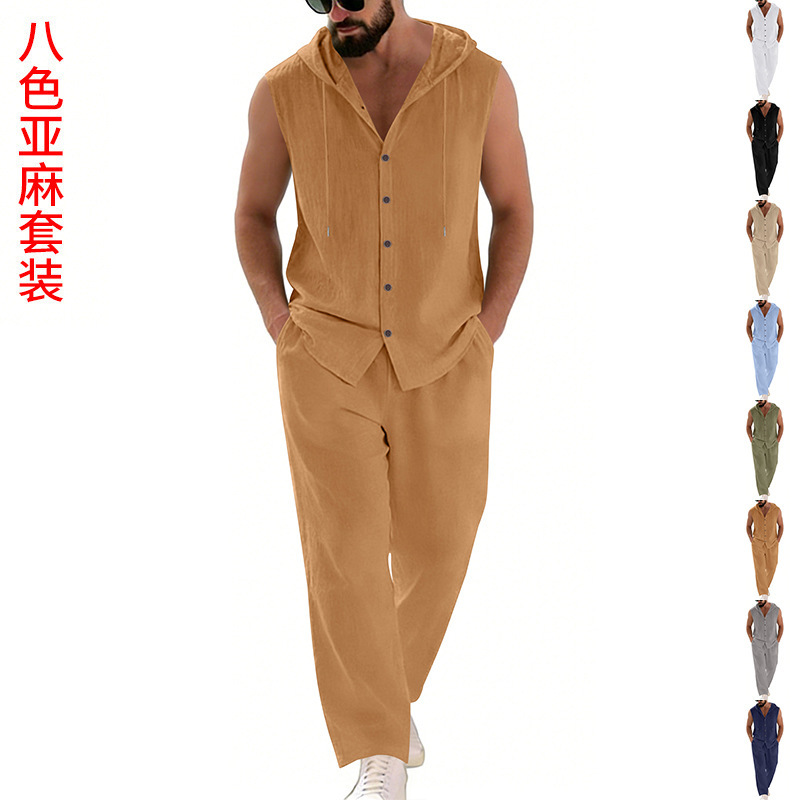 Summer Clothing Us - طقم بدلة كاجوال للرجال من الكتان