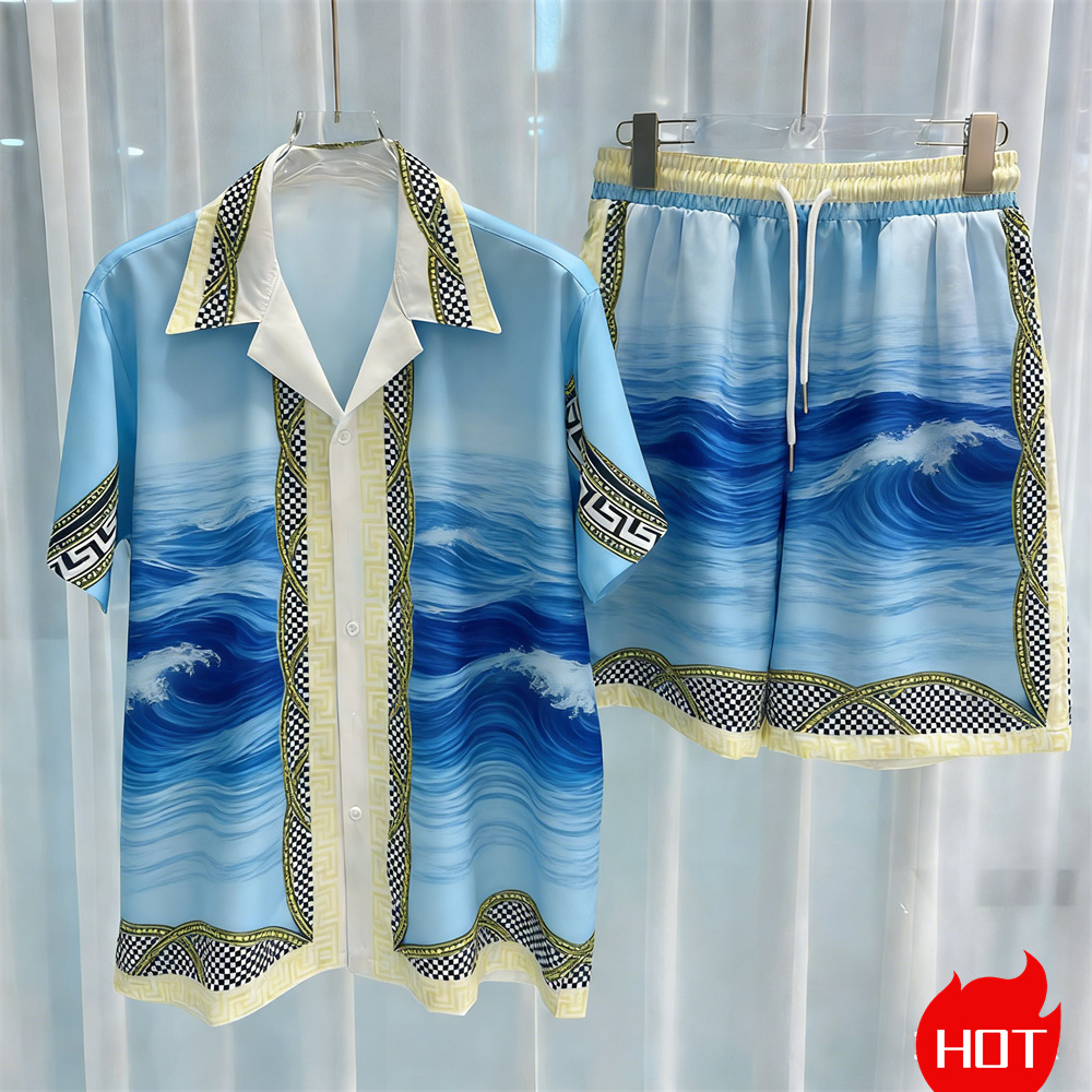 Summer Clothing Beach - طقم قمصان صيفية للرجال بنقش نباتات
