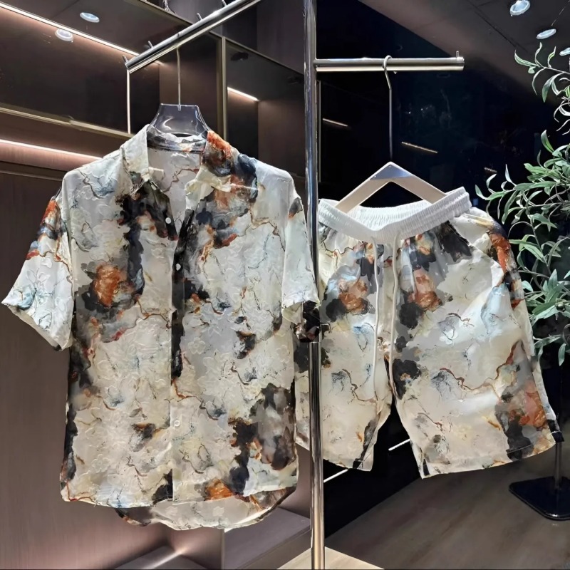 Summer Clothing Beach - بدلة رجالية عصرية وأنيقة من قطعتين،