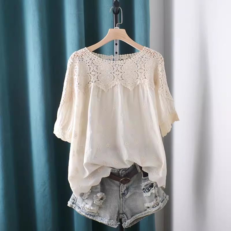 قمصان وبلوزات مطرزة بالدانتيل  - مراجعة Japan Summer Clothing Women وسعره