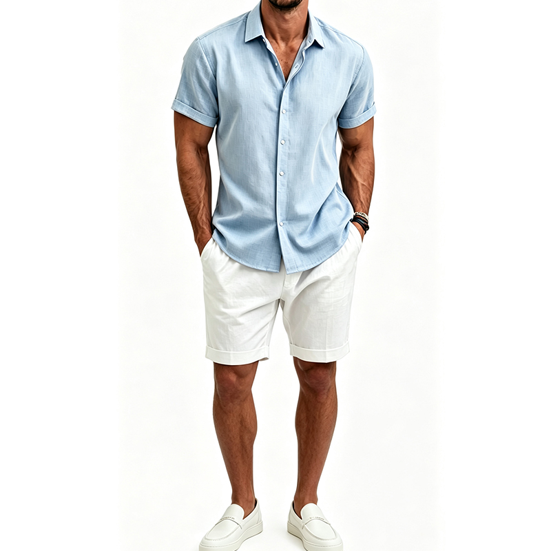 طقم قميص رجالي من القطن والكتا - مراجعة Summer Clothing Beach وسعره