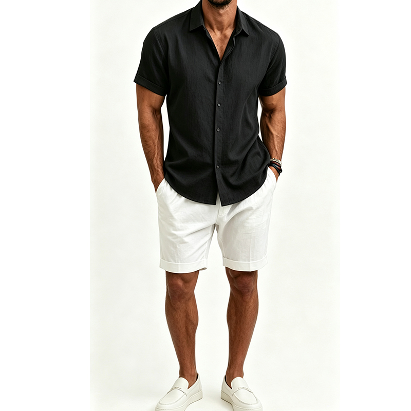 طقم قميص رجالي من القطن والكتا - مراجعة Summer Clothing Beach وسعره