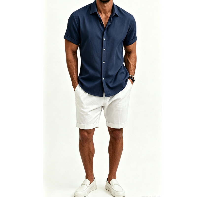 طقم قميص رجالي من القطن والكتا - مراجعة Summer Clothing Beach وسعره