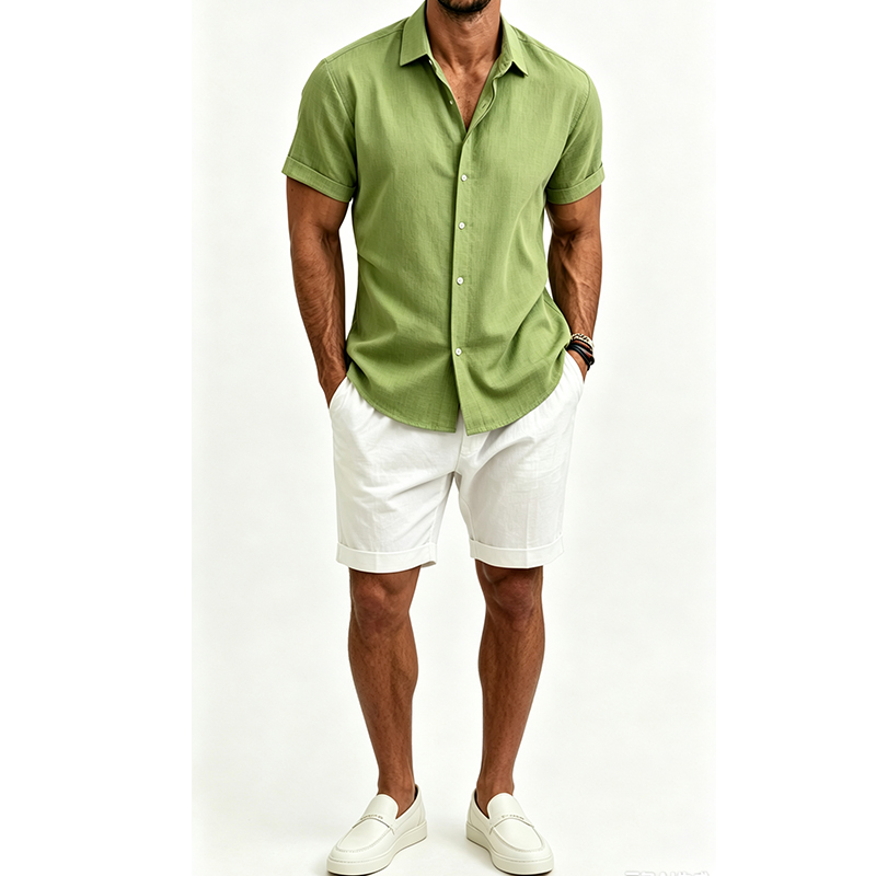 طقم قميص رجالي من القطن والكتا - مراجعة Summer Clothing Beach وسعره