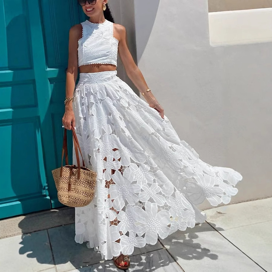 طقم نسائي من قطعتين أبيض اللون - مراجعة Summer Vacation Clothing Women وسعره