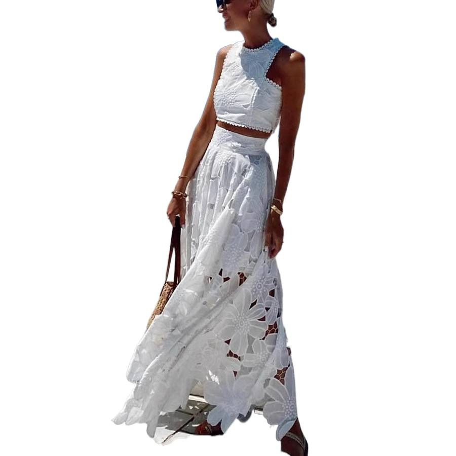 طقم نسائي من قطعتين أبيض اللون - مراجعة Summer Vacation Clothing Women وسعره