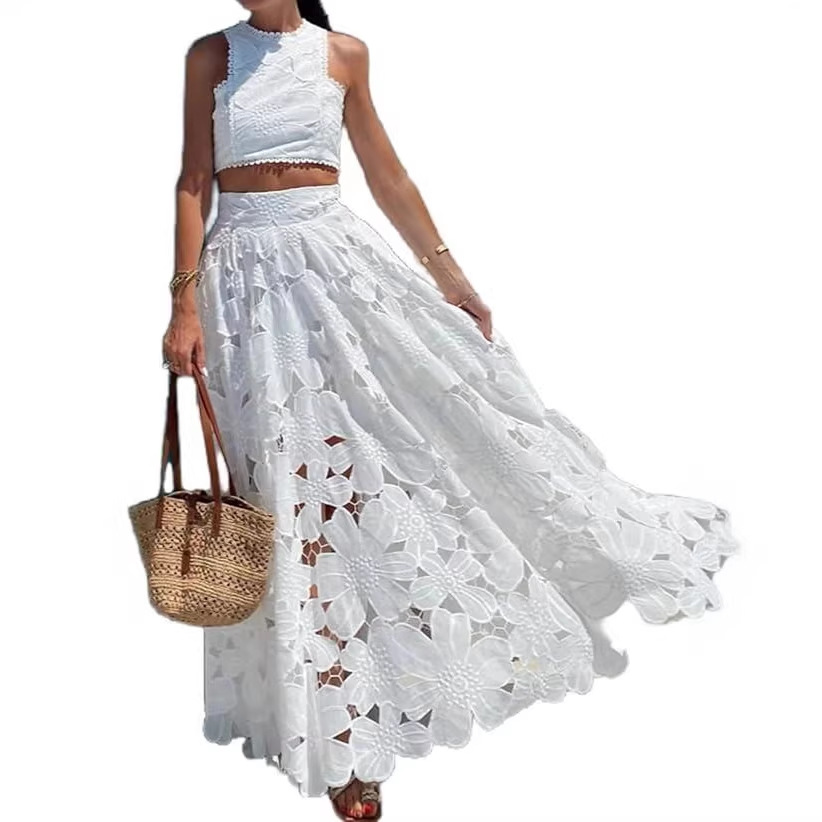 طقم نسائي من قطعتين أبيض اللون - مراجعة Summer Vacation Clothing Women وسعره